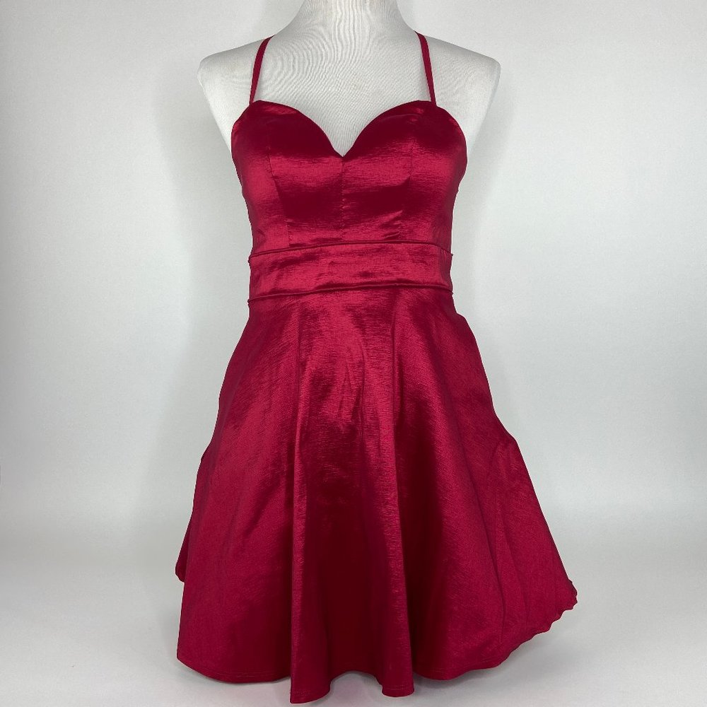 Semiformal Red A-line Backless Dress with Pockets